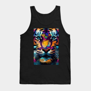 Pop Art Tiger Face In Vibrant Colors - A Unique and Playful Art Print For Animal Lovers Tank Top